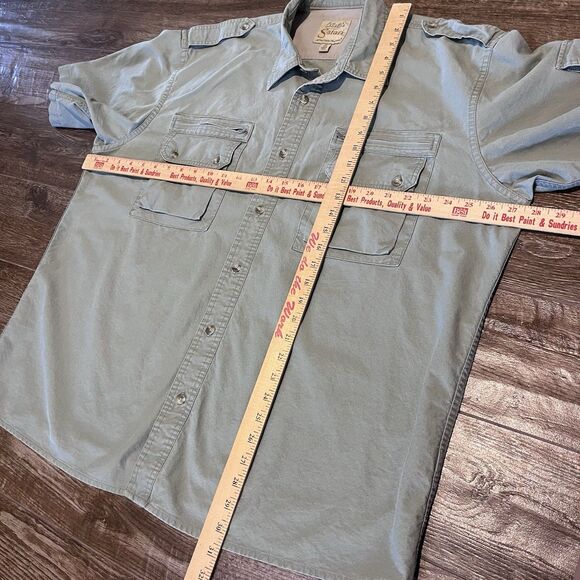 Cabelas Safari Series Button Up Shirt Mens XL Green Shoulder Strap Pocket - Picture 10 of 10